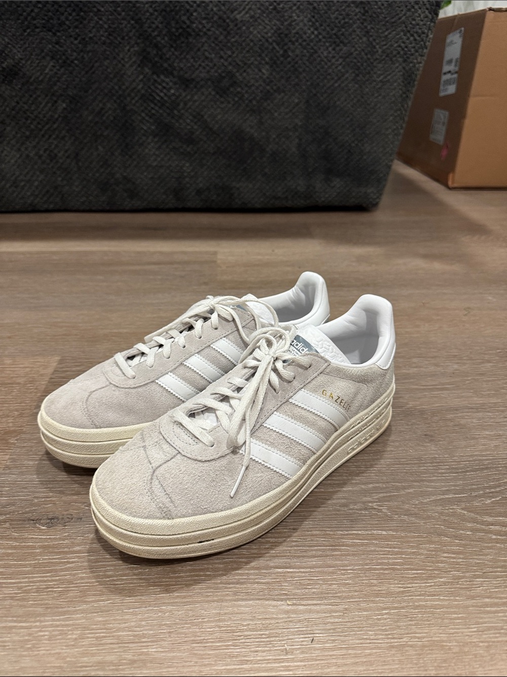 adidas Gazelle Suede Sneakers in Cream and White